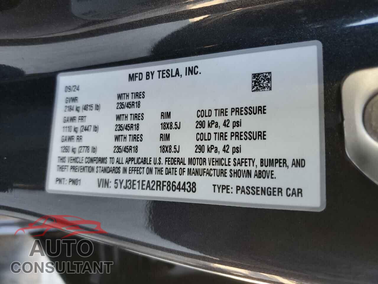 TESLA MODEL 3 2024 - 5YJ3E1EA2RF864438