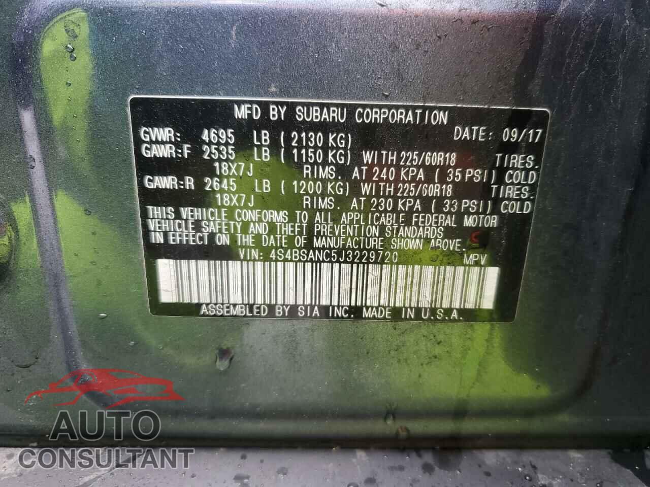 SUBARU OUTBACK 2018 - 4S4BSANC5J3229720