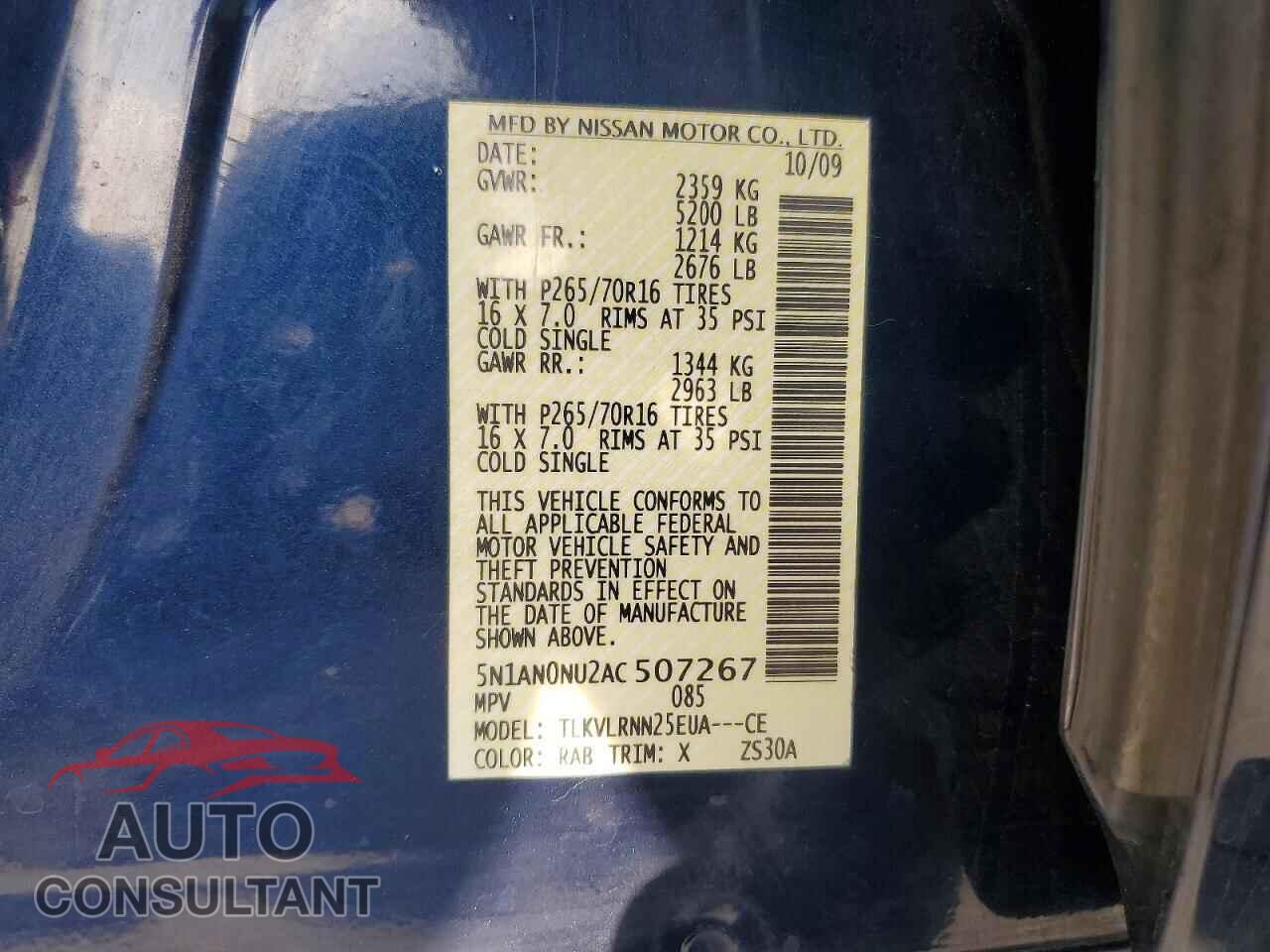 NISSAN XTERRA 2010 - 5N1AN0NU2AC507267