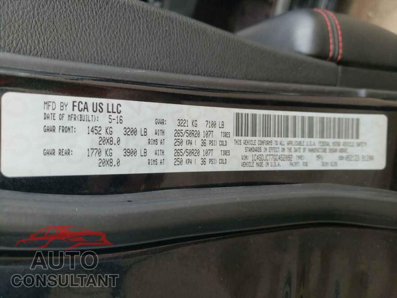 DODGE DURANGO 2016 - 1C4SDJCT7GC452092