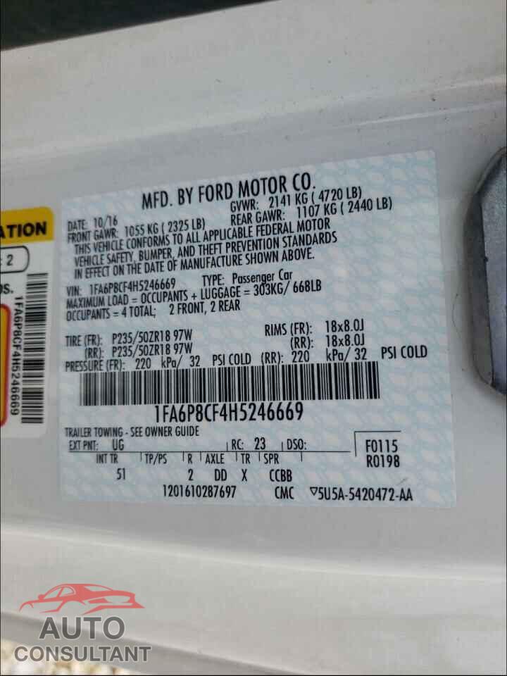 FORD MUSTANG 2017 - 1FA6P8CF4H5246669