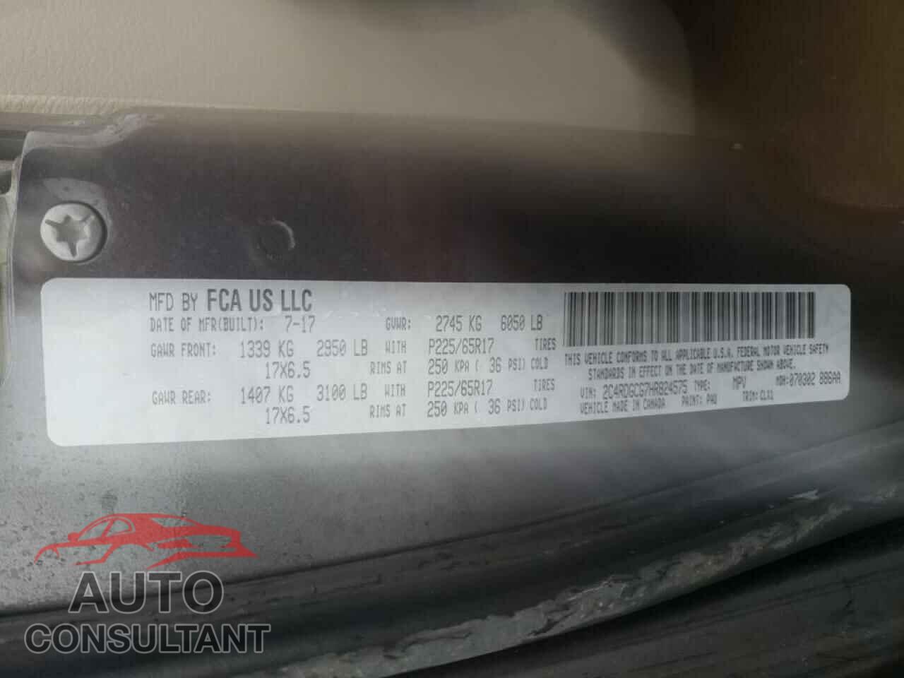 DODGE GRAND CARA 2017 - 2C4RDGCG7HR824575
