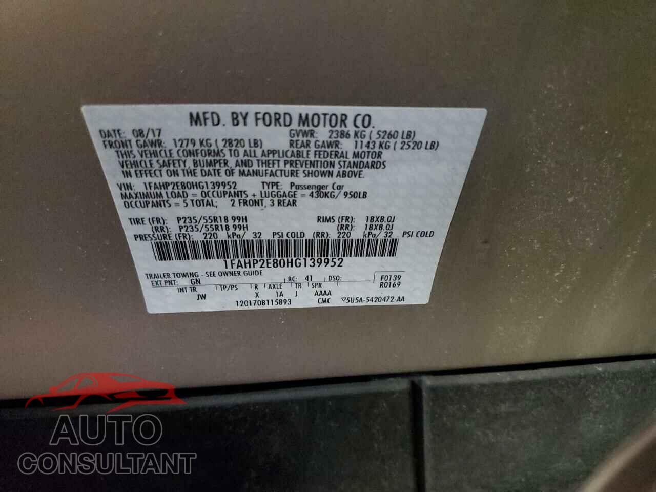 FORD TAURUS 2017 - 1FAHP2E80HG139952