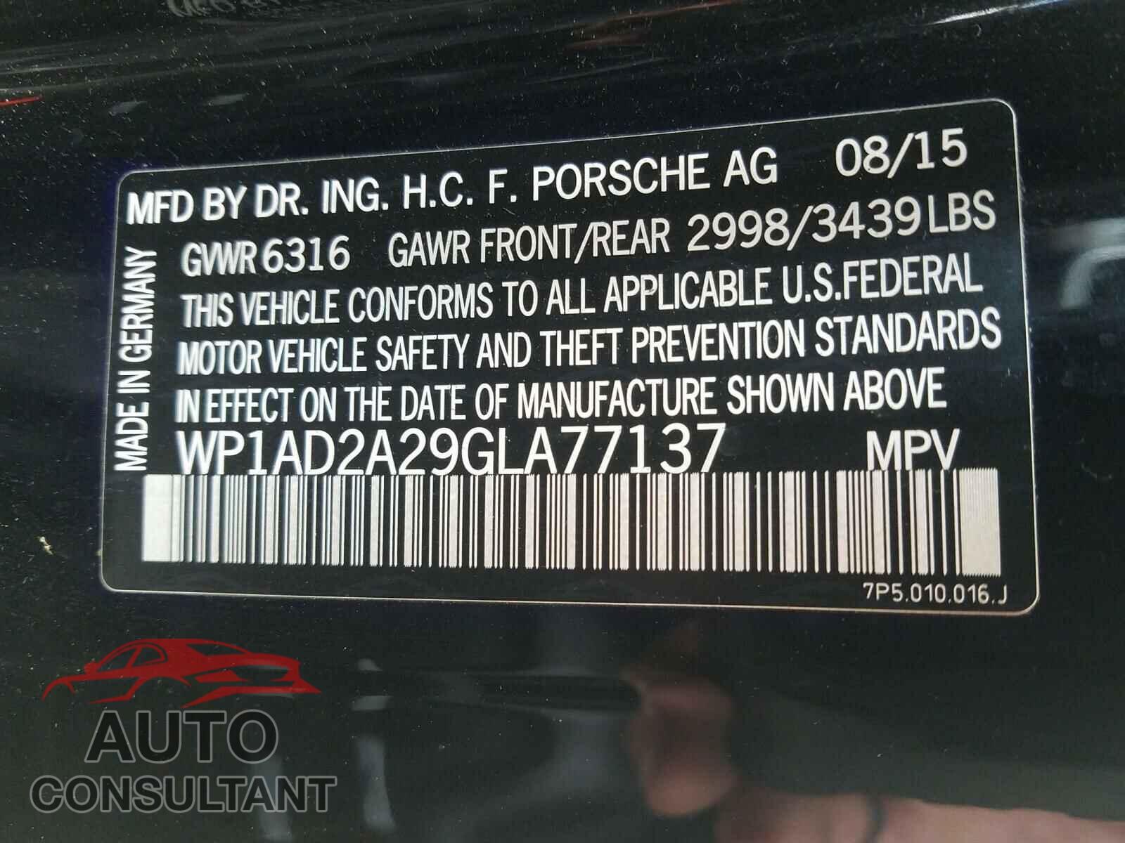 PORSCHE CAYENNE 2016 - WP1AD2A29GLA77137