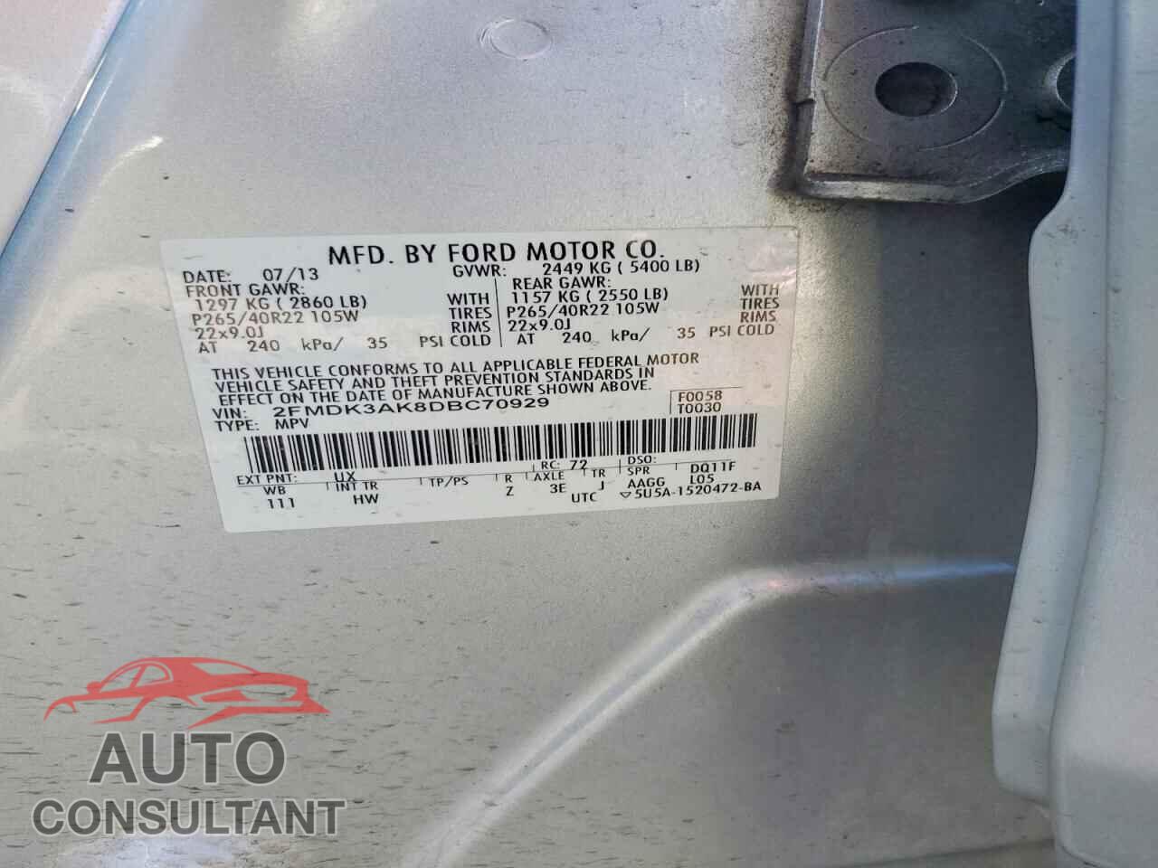 FORD EDGE 2013 - 2FMDK3AK8DBC70929