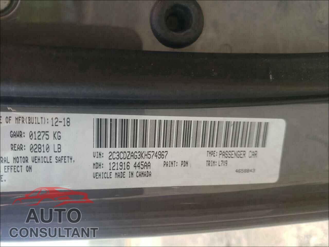 DODGE CHALLENGER 2019 - 2C3CDZAG3KH574967