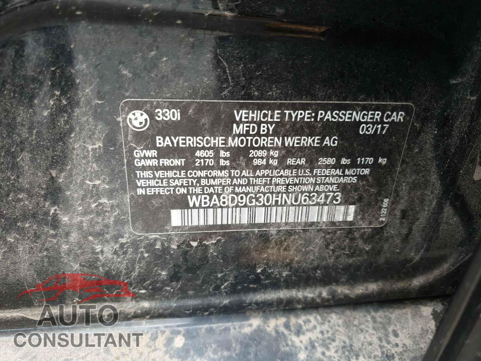 BMW 3 SERIES 2017 - WBA8D9G30HNU63473