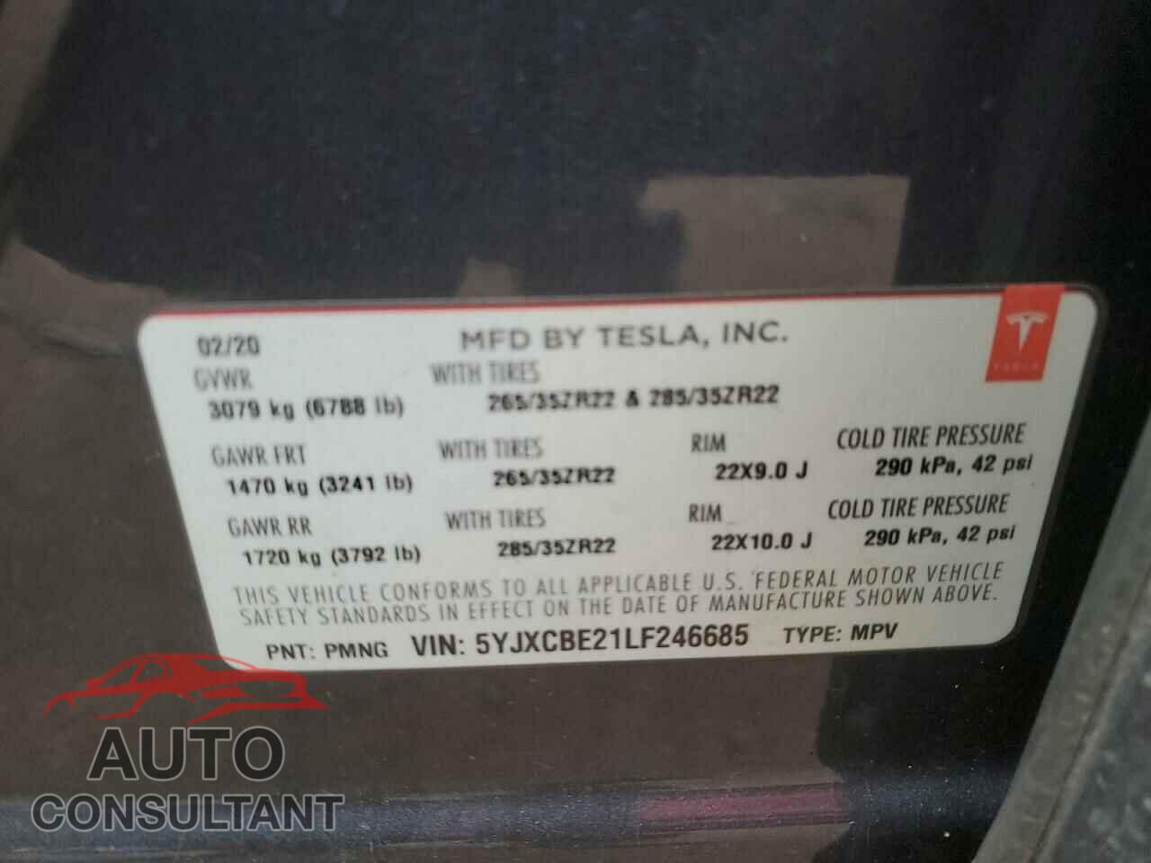 TESLA MODEL X 2020 - 5YJXCBE21LF246685