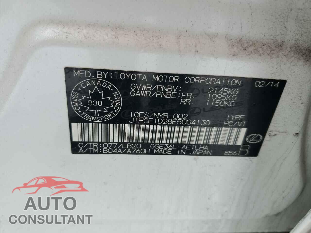 LEXUS IS 2014 - JTHCE1D28E5004130