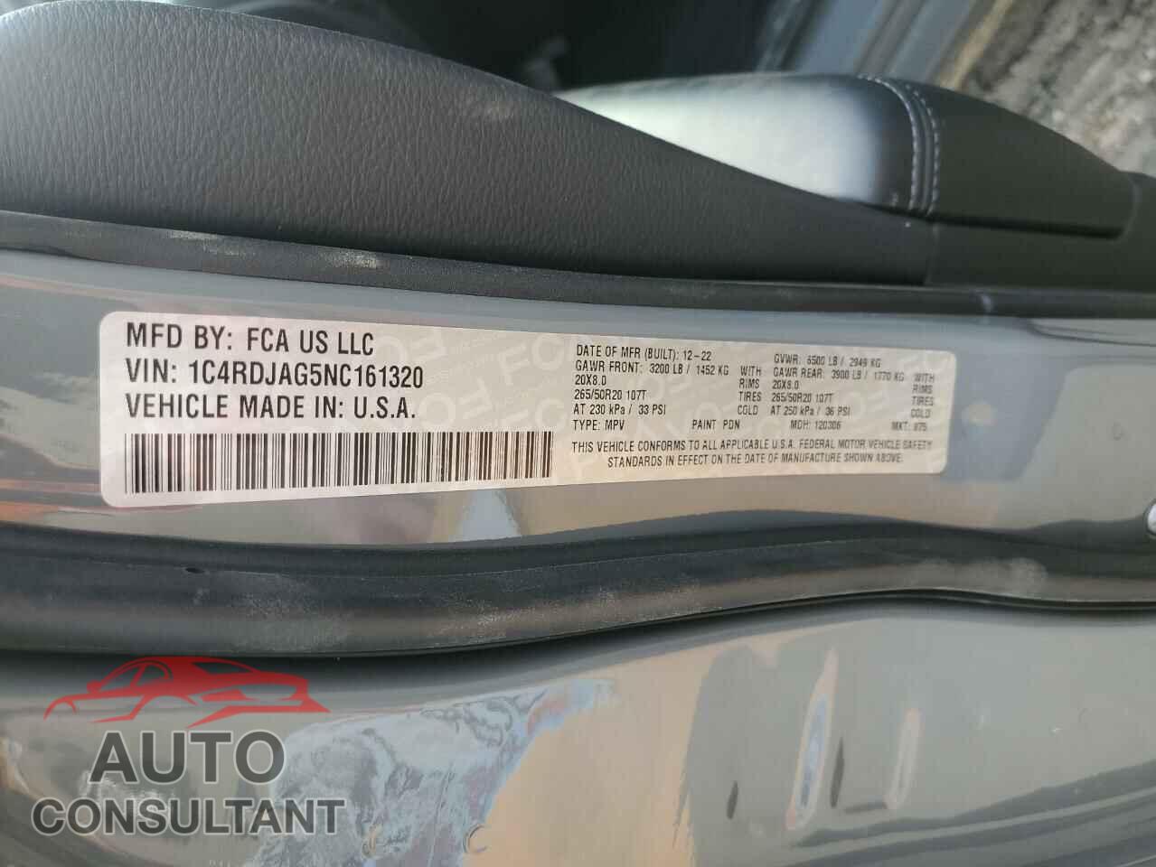 DODGE DURANGO 2022 - 1C4RDJAG5NC161320
