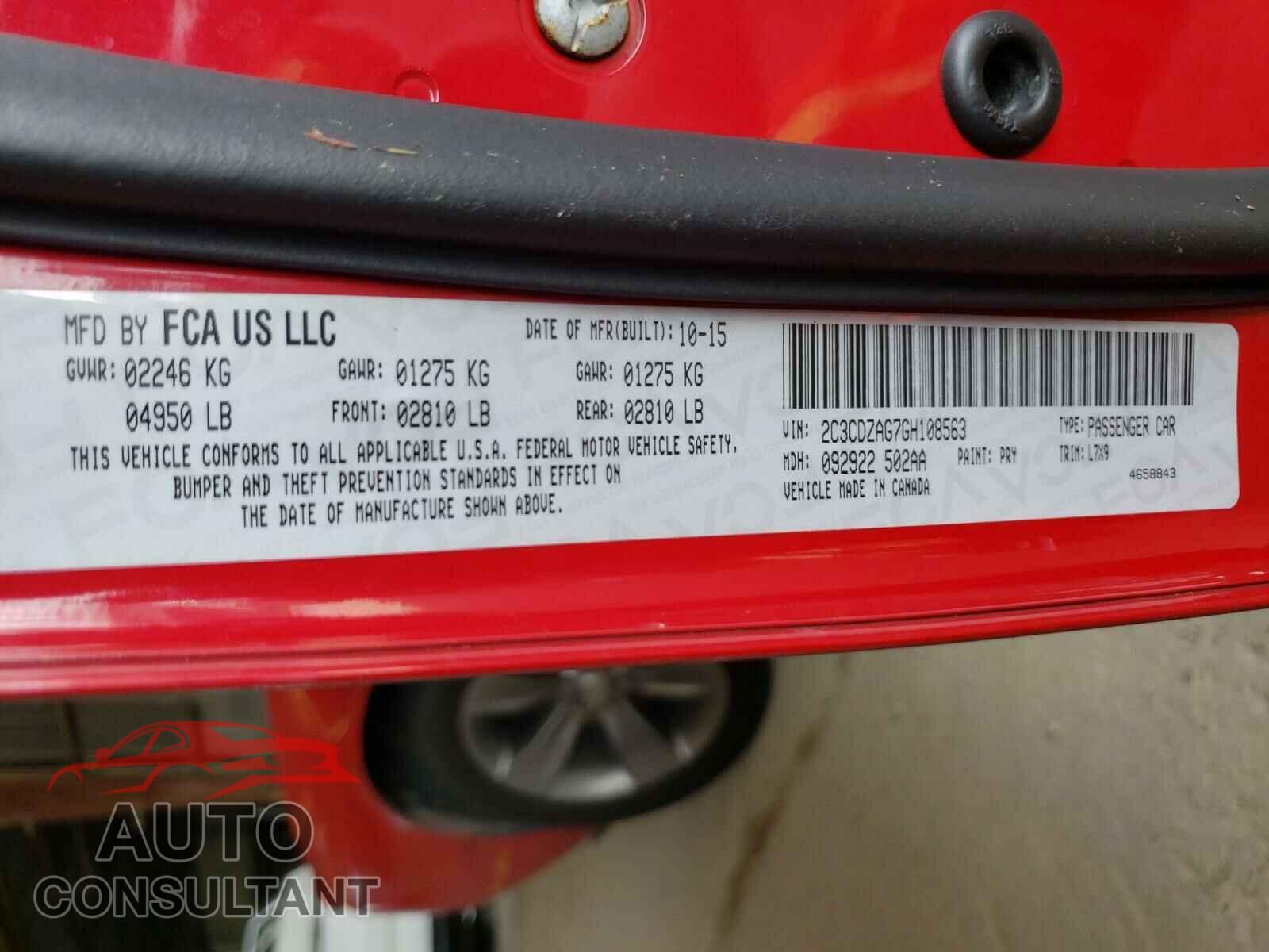 DODGE CHALLENGER 2016 - 2C3CDZAG7GH108563