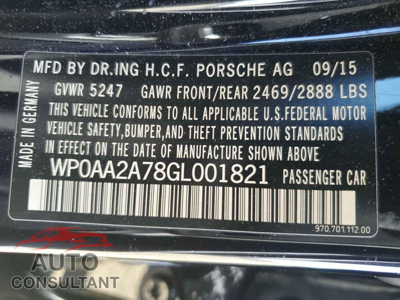 PORSCHE PANAMERA 2016 - WP0AA2A78GL001821