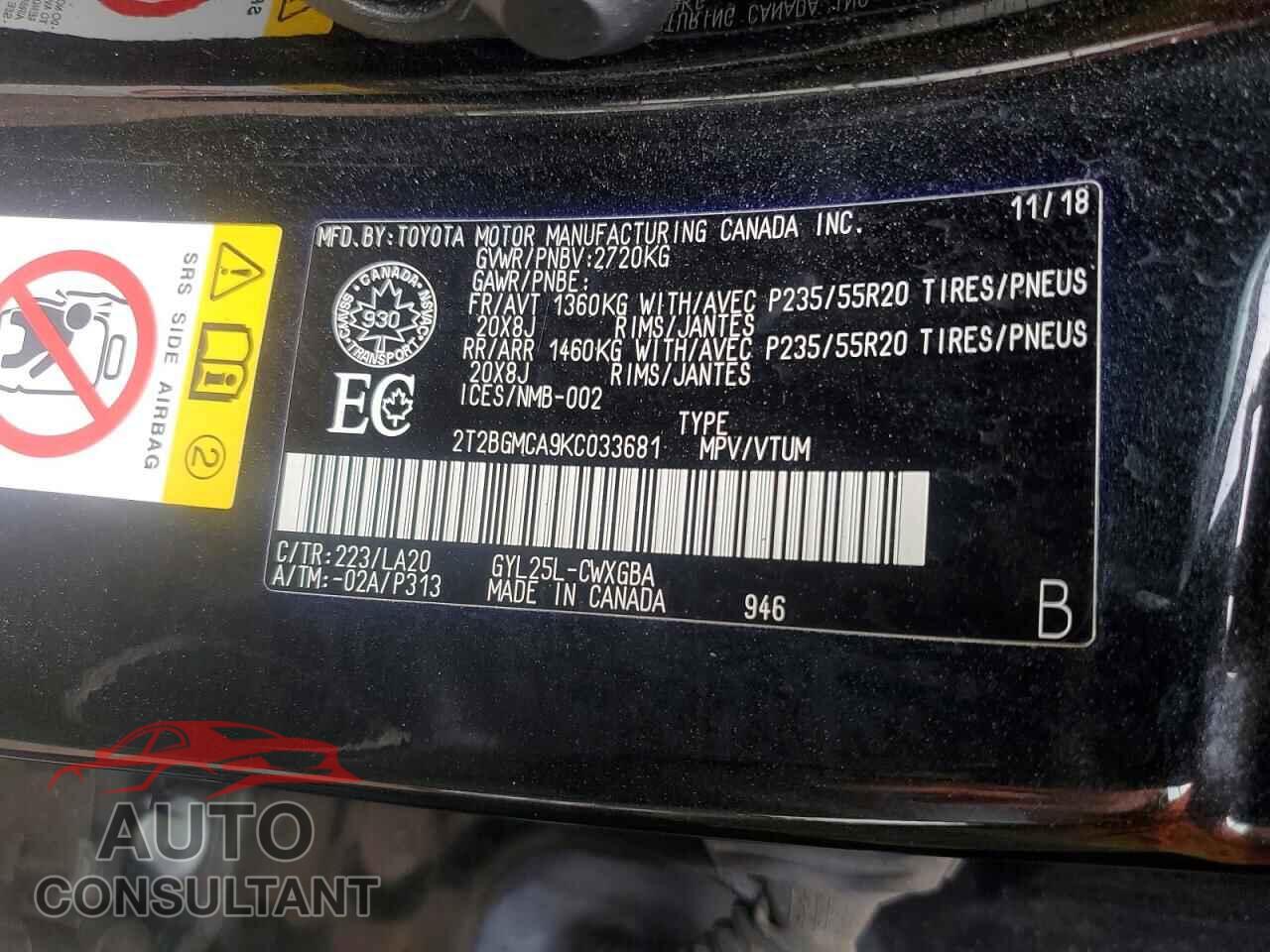 LEXUS RX450 2019 - 2T2BGMCA9KC033681