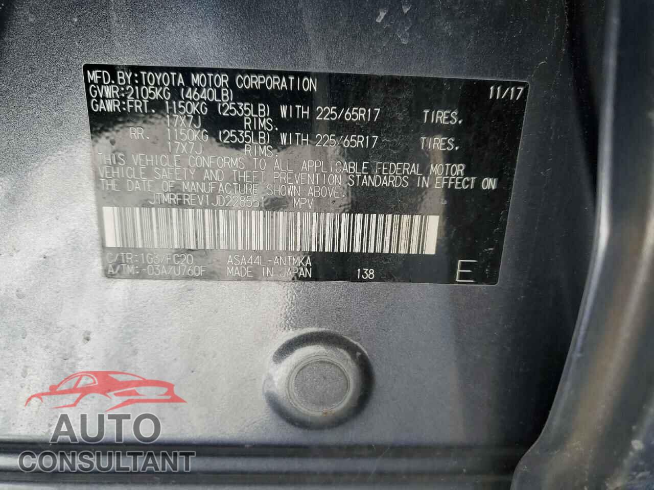 TOYOTA RAV4 2018 - JTMRFREV1JD228551