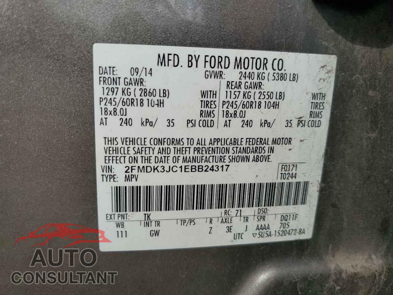 FORD EDGE 2014 - 2FMDK3JC1EBB24317