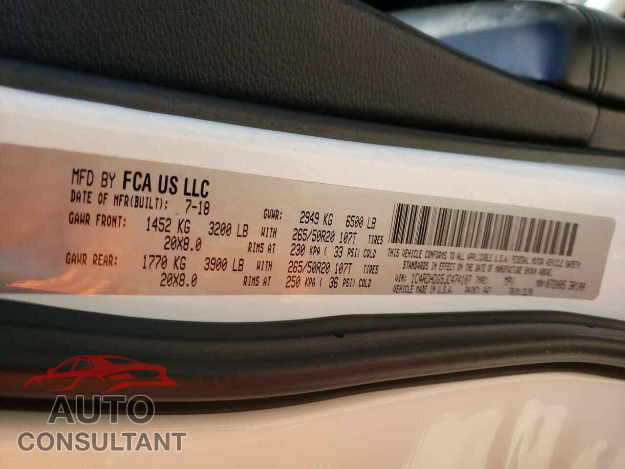 DODGE DURANGO 2018 - 1C4RDHDG5JC474107