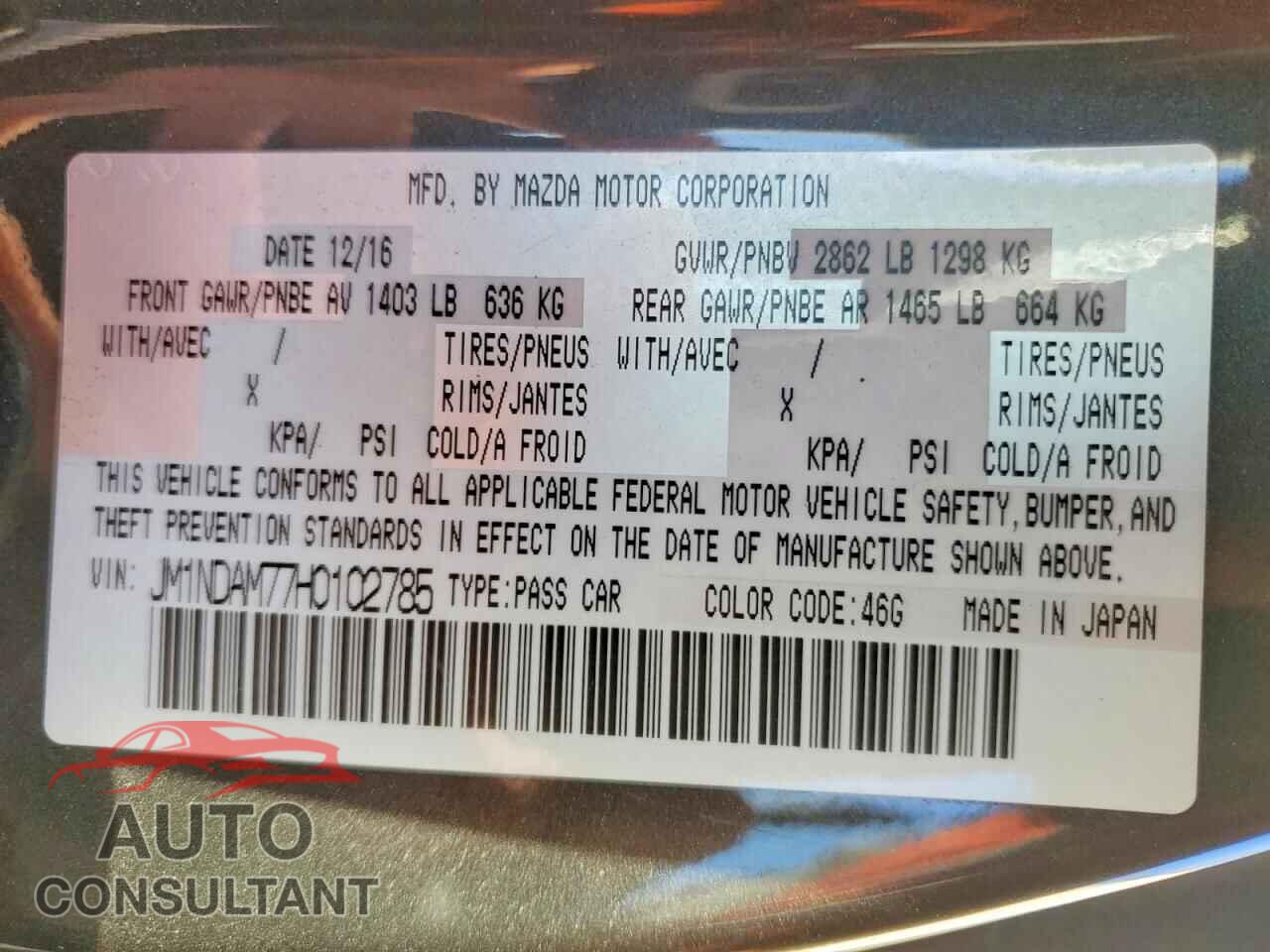MAZDA MX5 2017 - JM1NDAM77H0102785