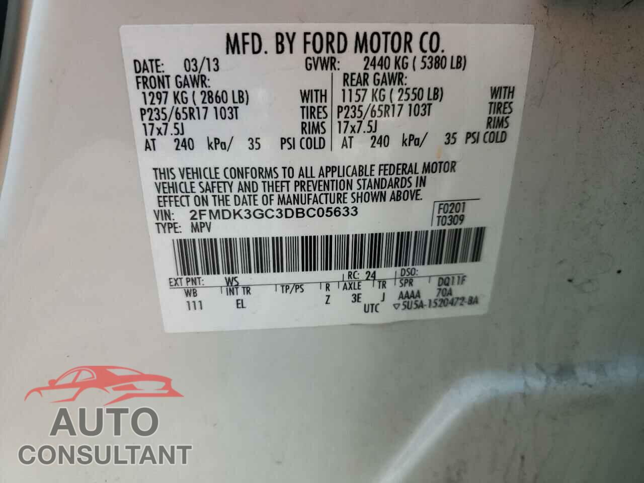 FORD EDGE 2013 - 2FMDK3GC3DBC05633