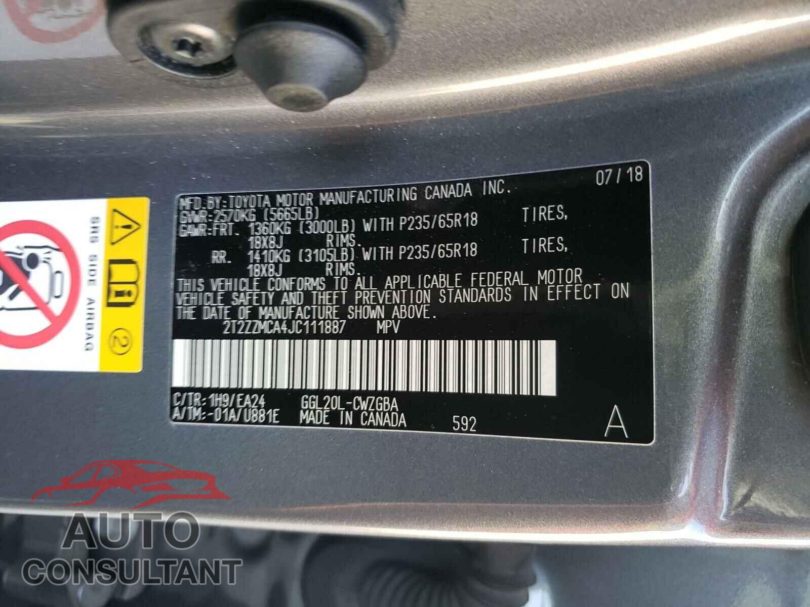 LEXUS RX350 2018 - 2T2ZZMCA4JC111887