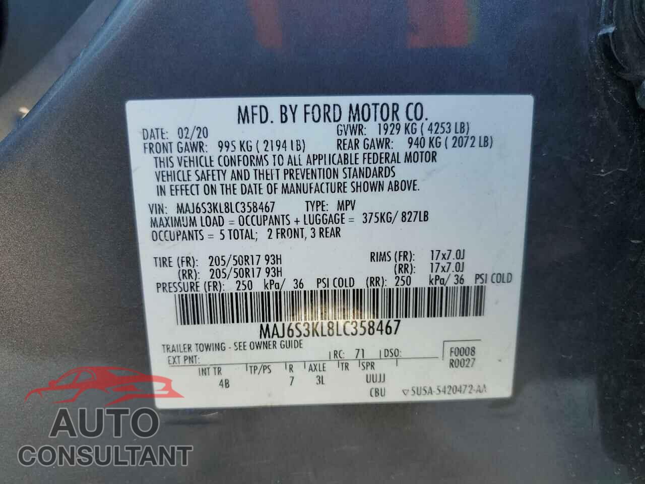 FORD ECOSPORT 2020 - MAJ6S3KL8LC358467