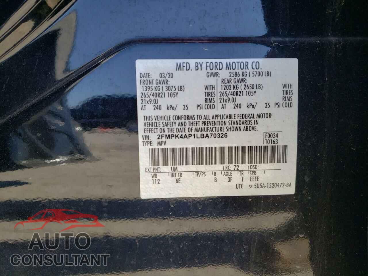 FORD EDGE 2020 - 2FMPK4AP1LBA70326