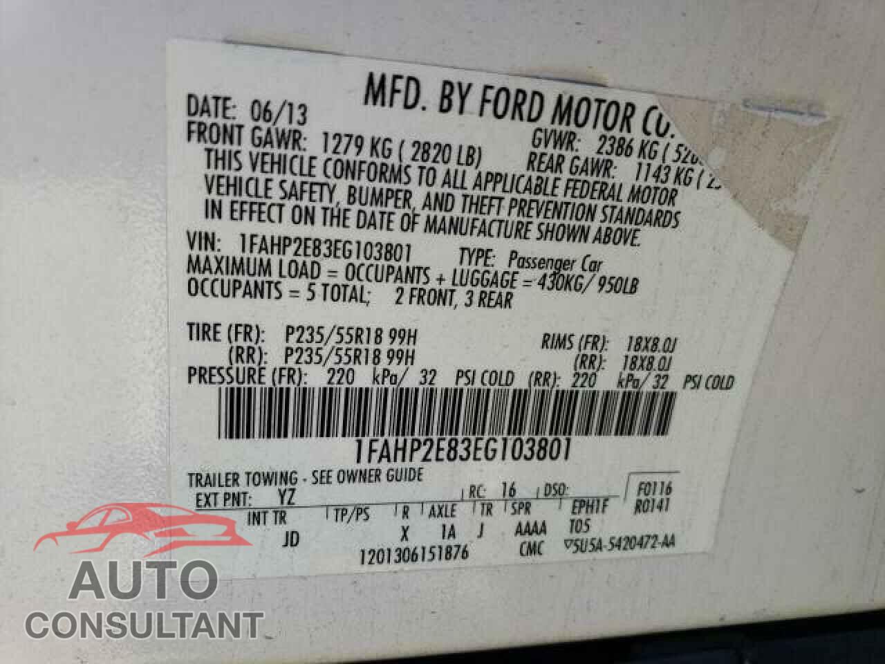 FORD TAURUS 2014 - 1FAHP2E83EG103801