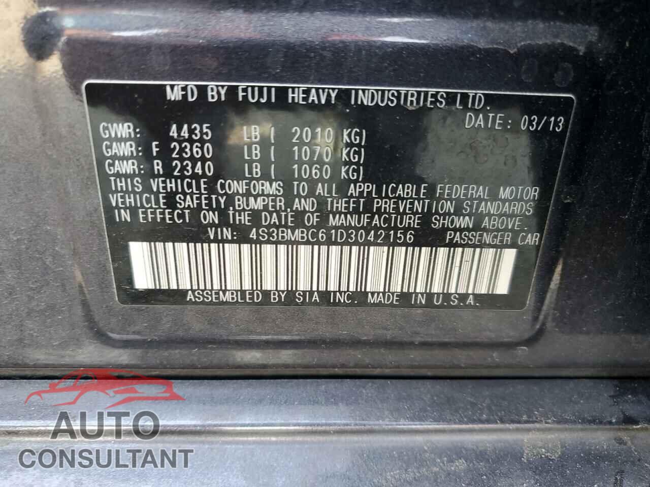 SUBARU LEGACY 2013 - 4S3BMBC61D3042156