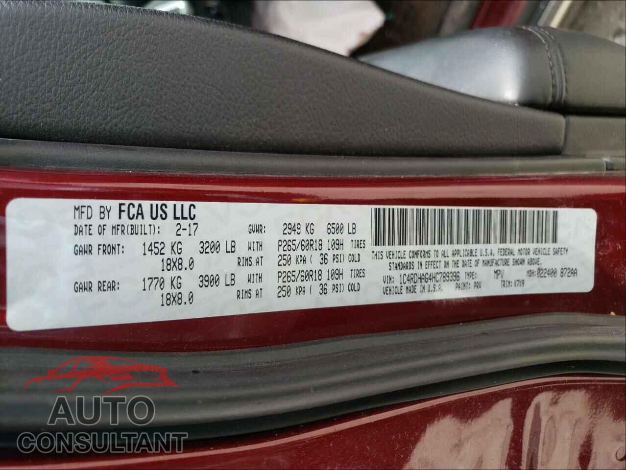 DODGE DURANGO 2017 - 1C4RDHAG4HC789396