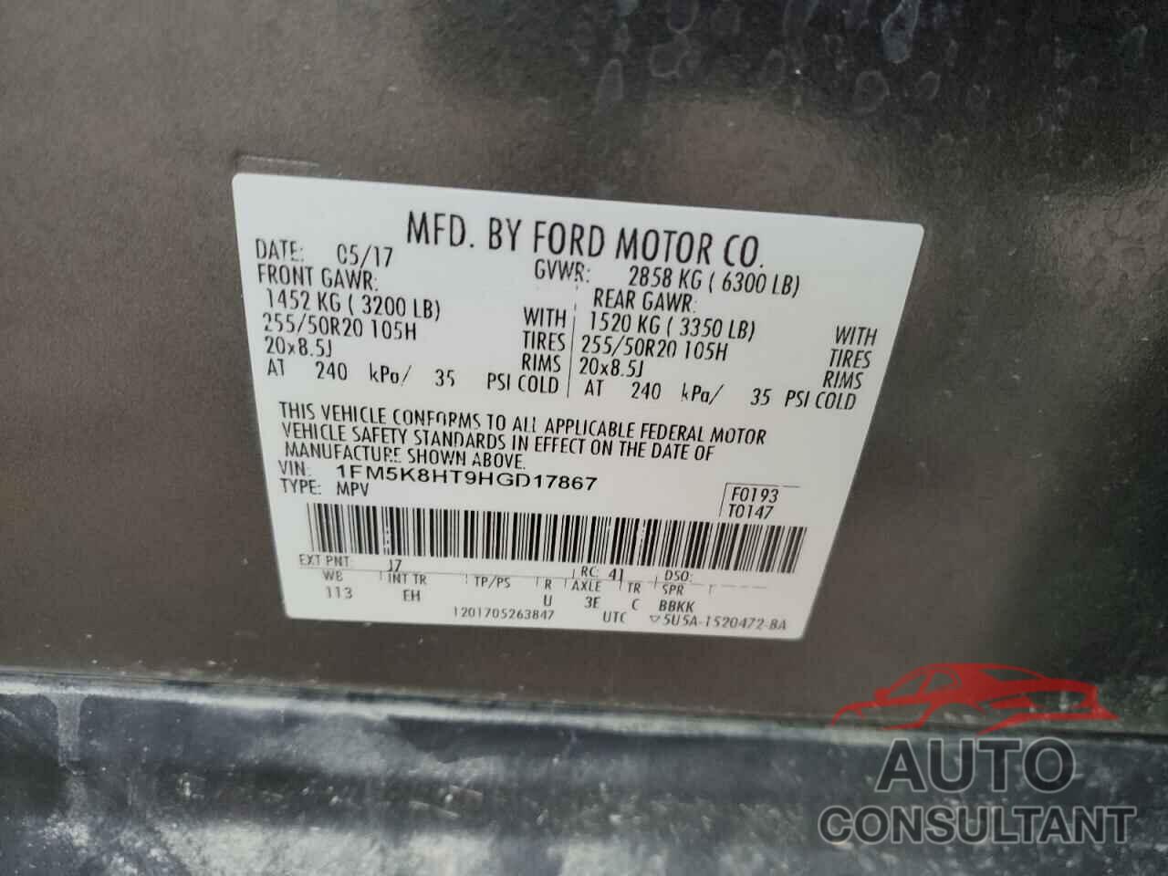 FORD EXPLORER 2017 - 1FM5K8HT9HGD17867