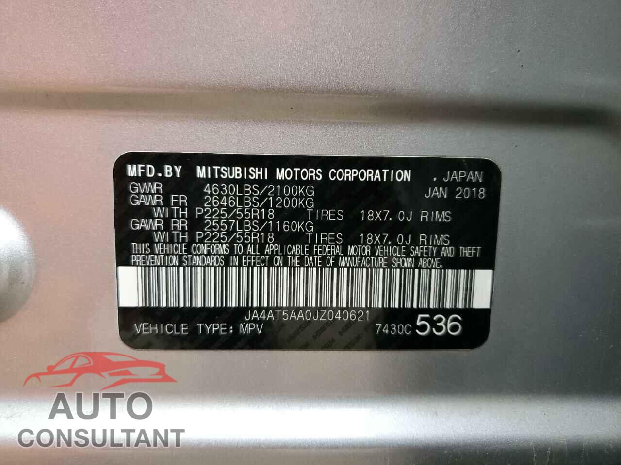 MITSUBISHI ECLIPSE 2018 - JA4AT5AA0JZ040621