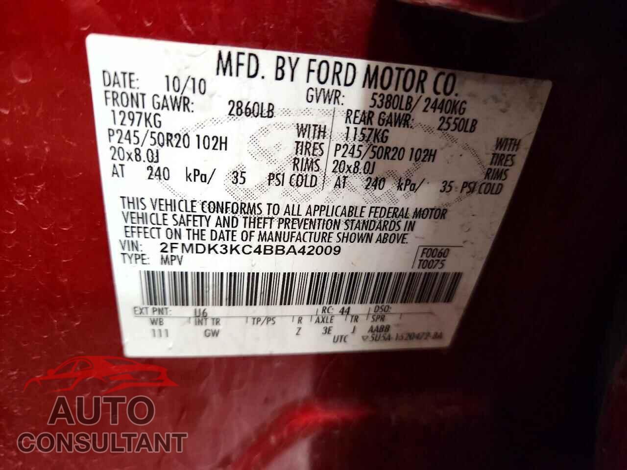 FORD EDGE 2011 - 2FMDK3KC4BBA42009