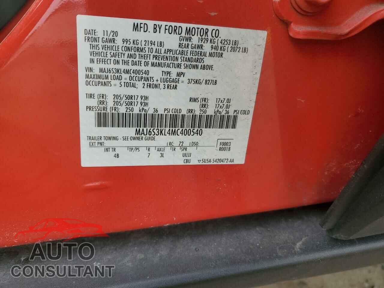 FORD ECOSPORT 2021 - MAJ6S3KL4MC400540