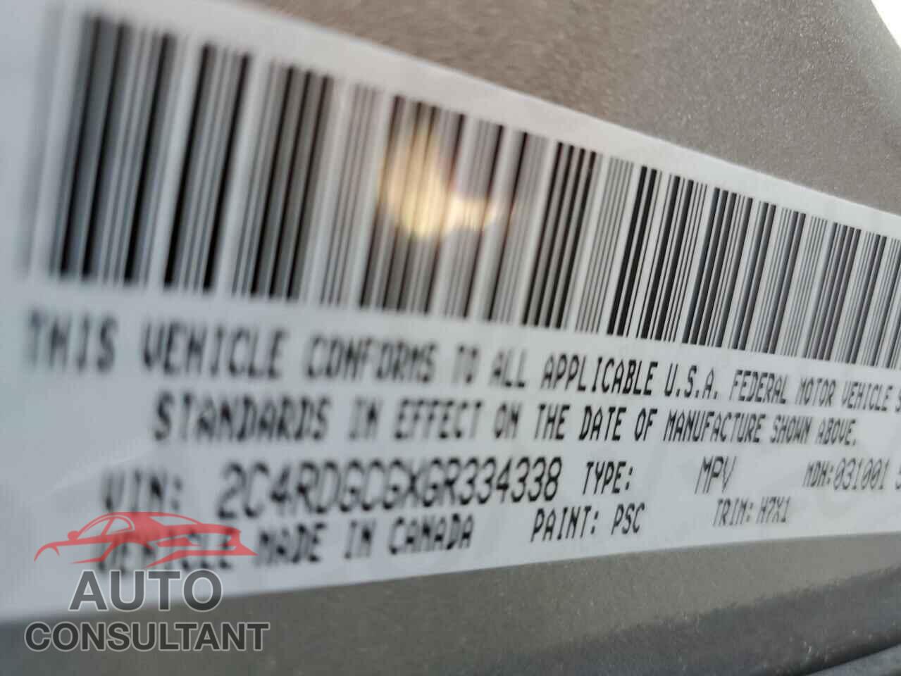 DODGE CARAVAN 2016 - 2C4RDGCGXGR334338