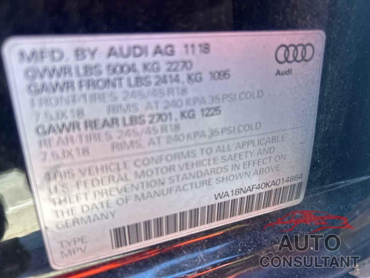 AUDI A4 2019 - WA18NAF40KA014864