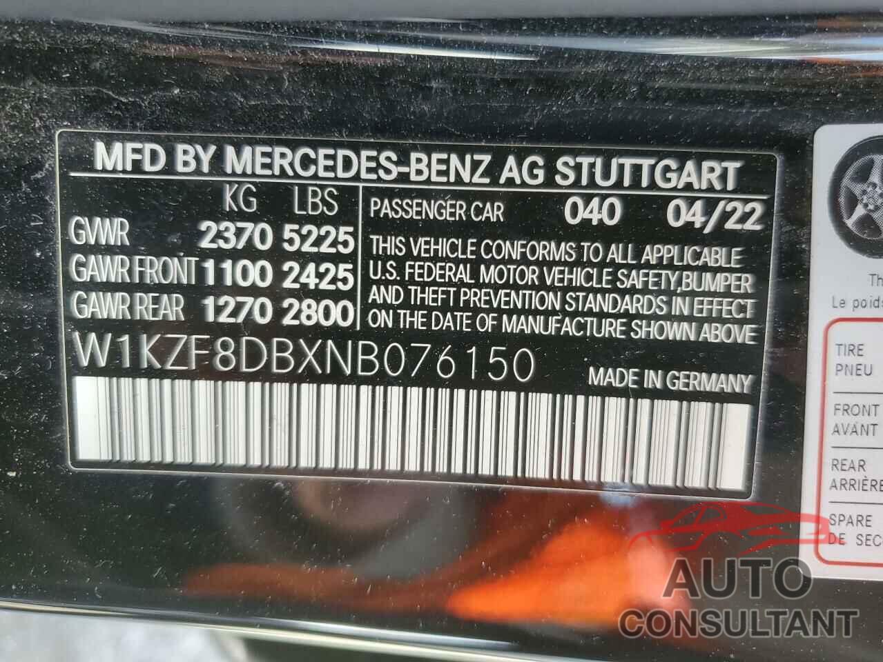 MERCEDES-BENZ E-CLASS 2022 - W1KZF8DBXNB076150