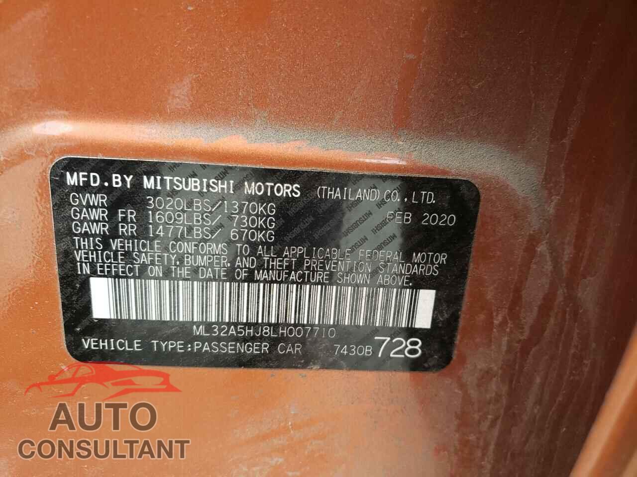 MITSUBISHI MIRAGE LE 2020 - ML32A5HJ8LH007710