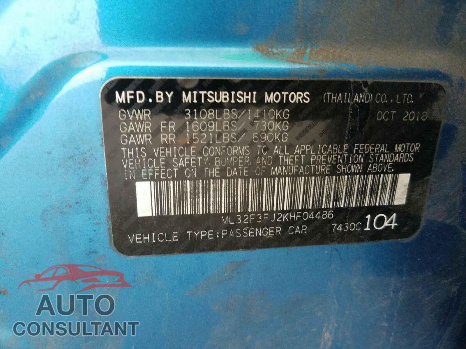 MITSUBISHI MIRAGE 2019 - ML32F3FJ2KHF04486