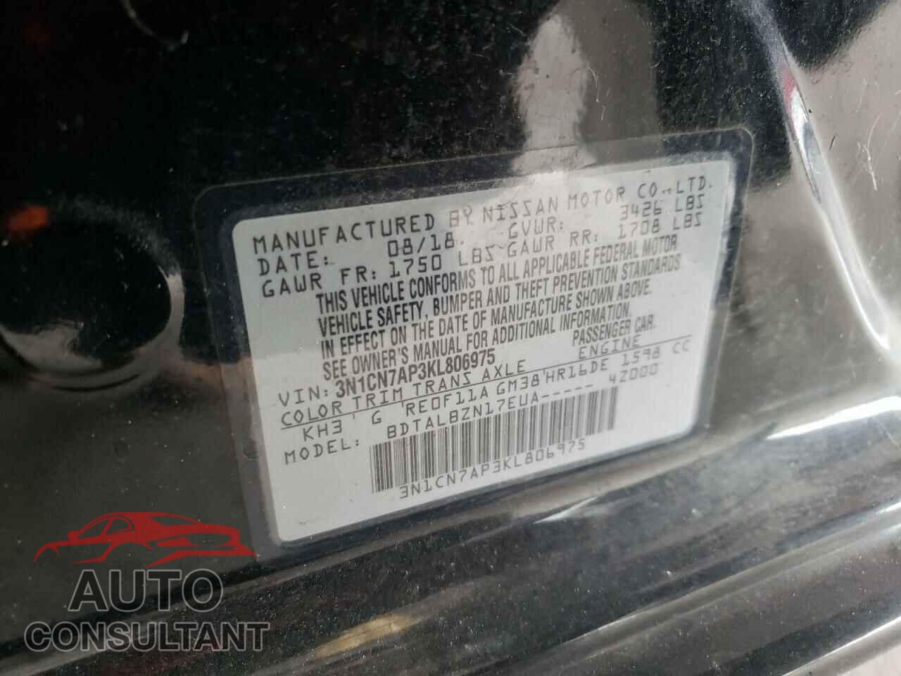 NISSAN VERSA 2019 - 3N1CN7AP3KL806975