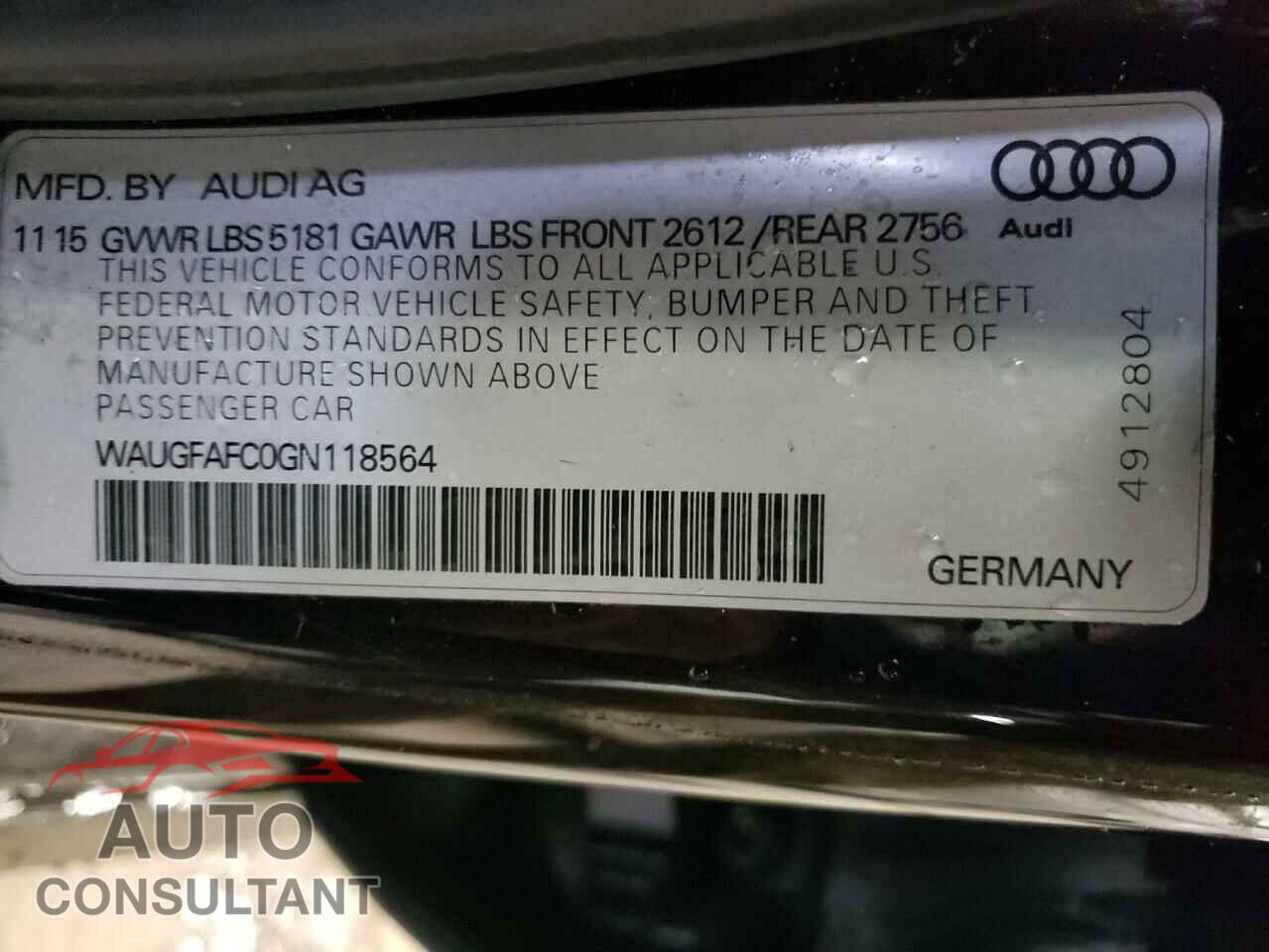 AUDI A6 2016 - WAUGFAFC0GN118564
