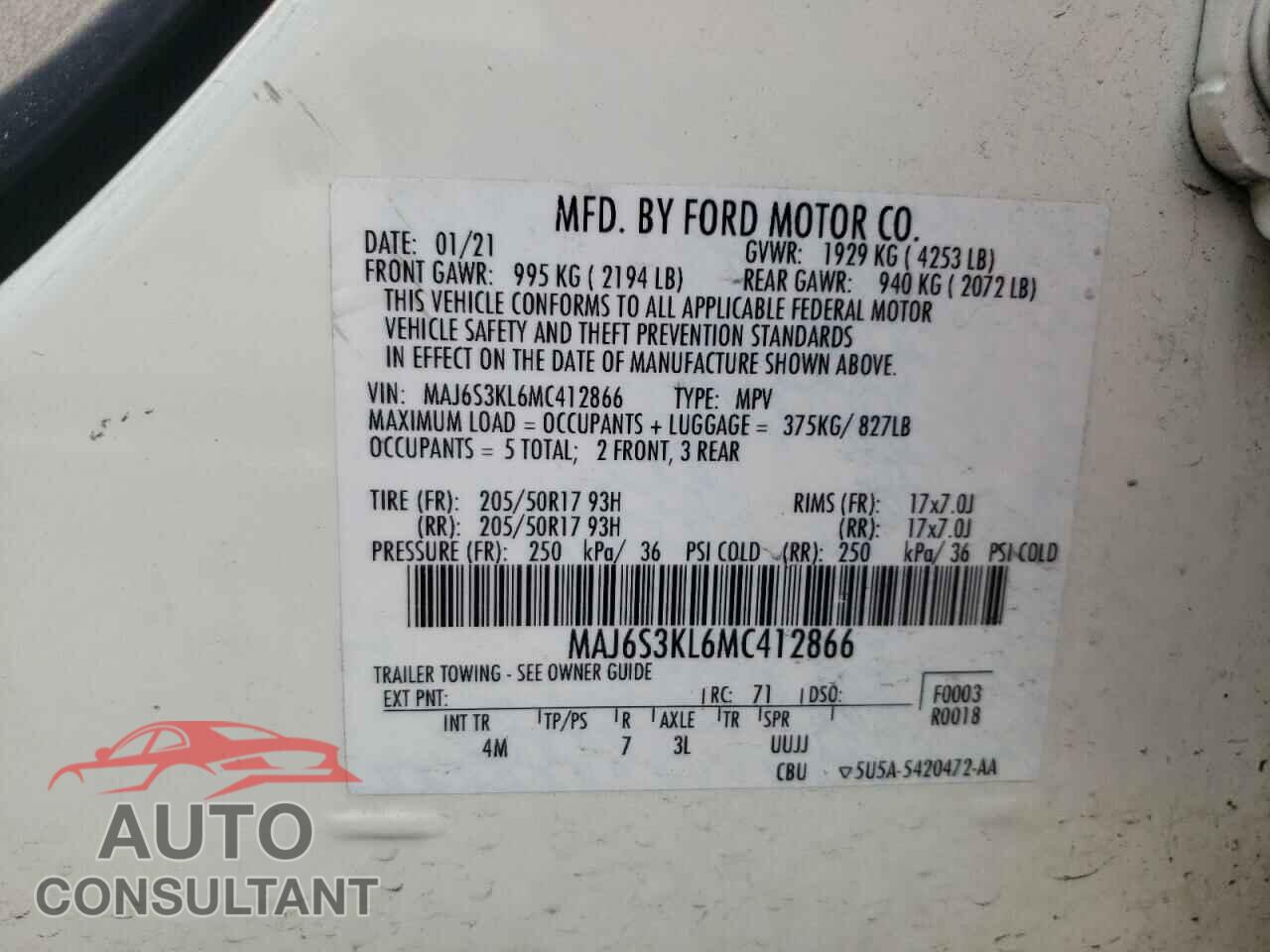 FORD ECOSPORT 2021 - MAJ6S3KL6MC412866