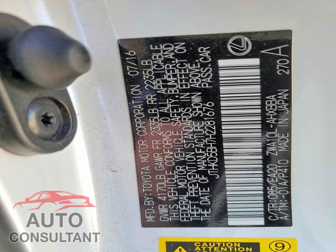 LEXUS CT 200 2017 - JTHKD5BH7H2281676