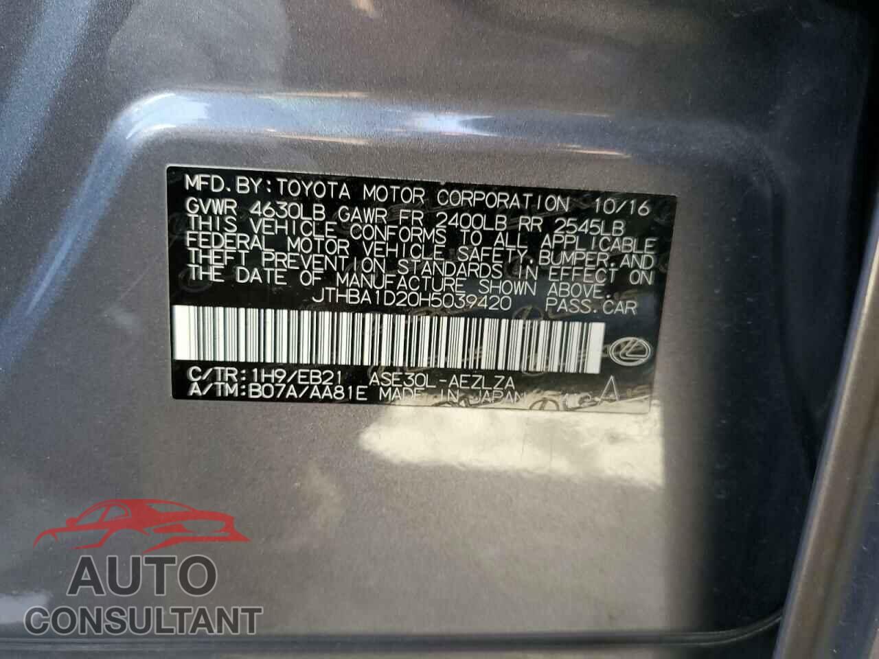 LEXUS IS 2017 - JTHBA1D20H5039420