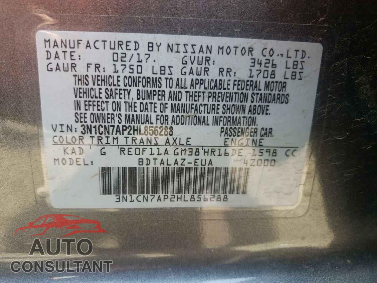 NISSAN VERSA 2017 - 3N1CN7AP2HL856288