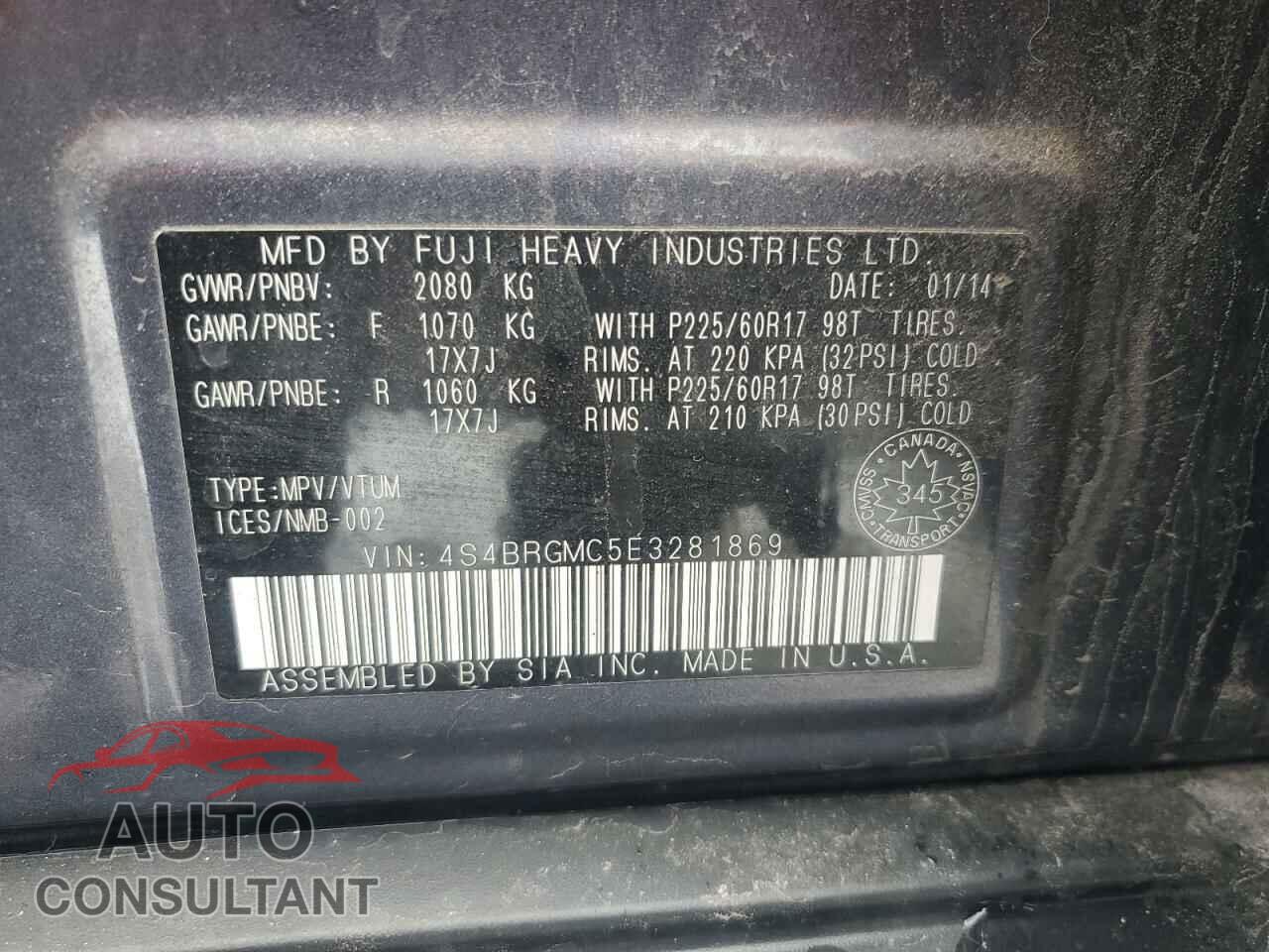 SUBARU OUTBACK 2014 - 4S4BRGMC5E3281869