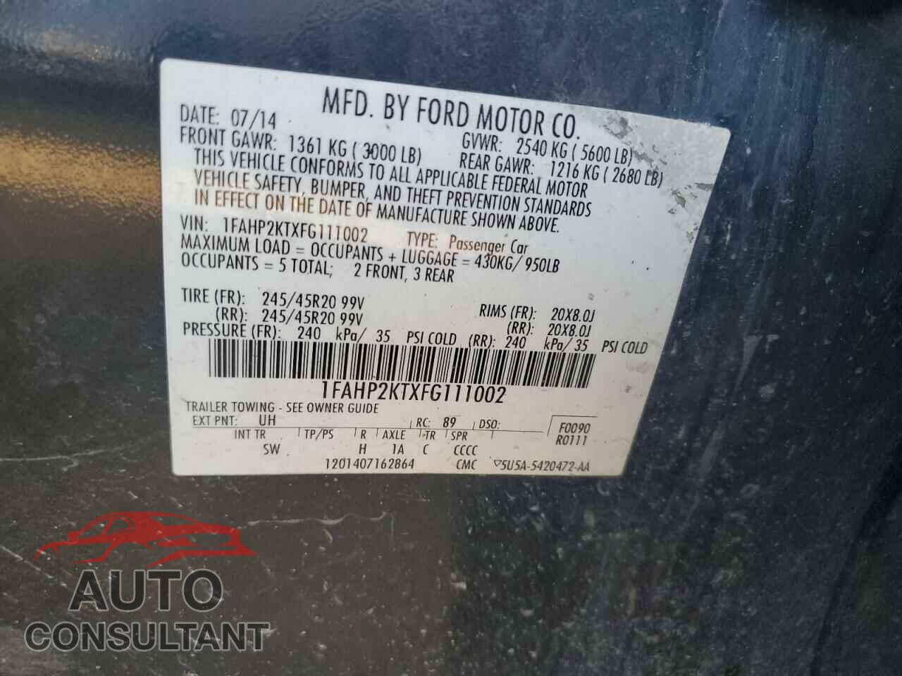 FORD TAURUS 2015 - 1FAHP2KTXFG111002