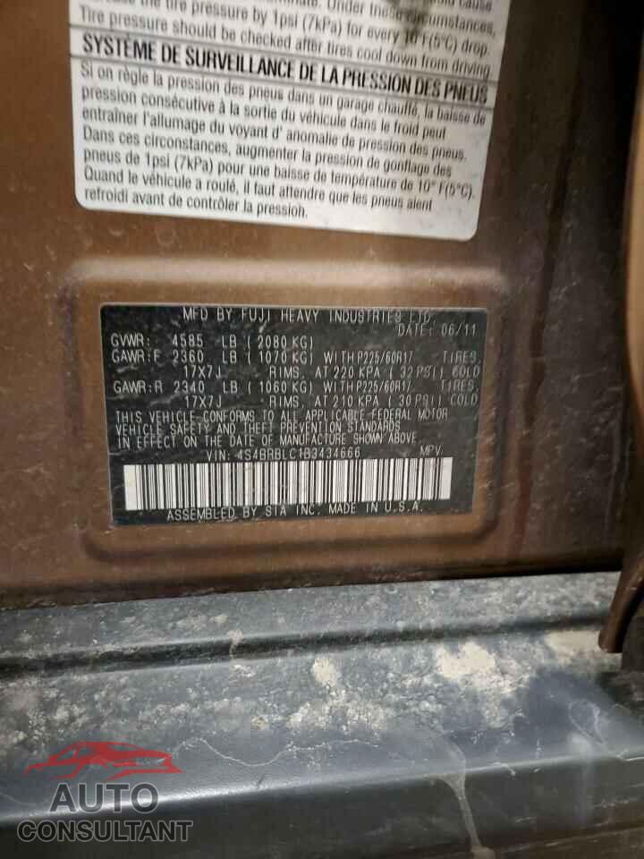 SUBARU OUTBACK 2011 - 4S4BRBLC1B3434666