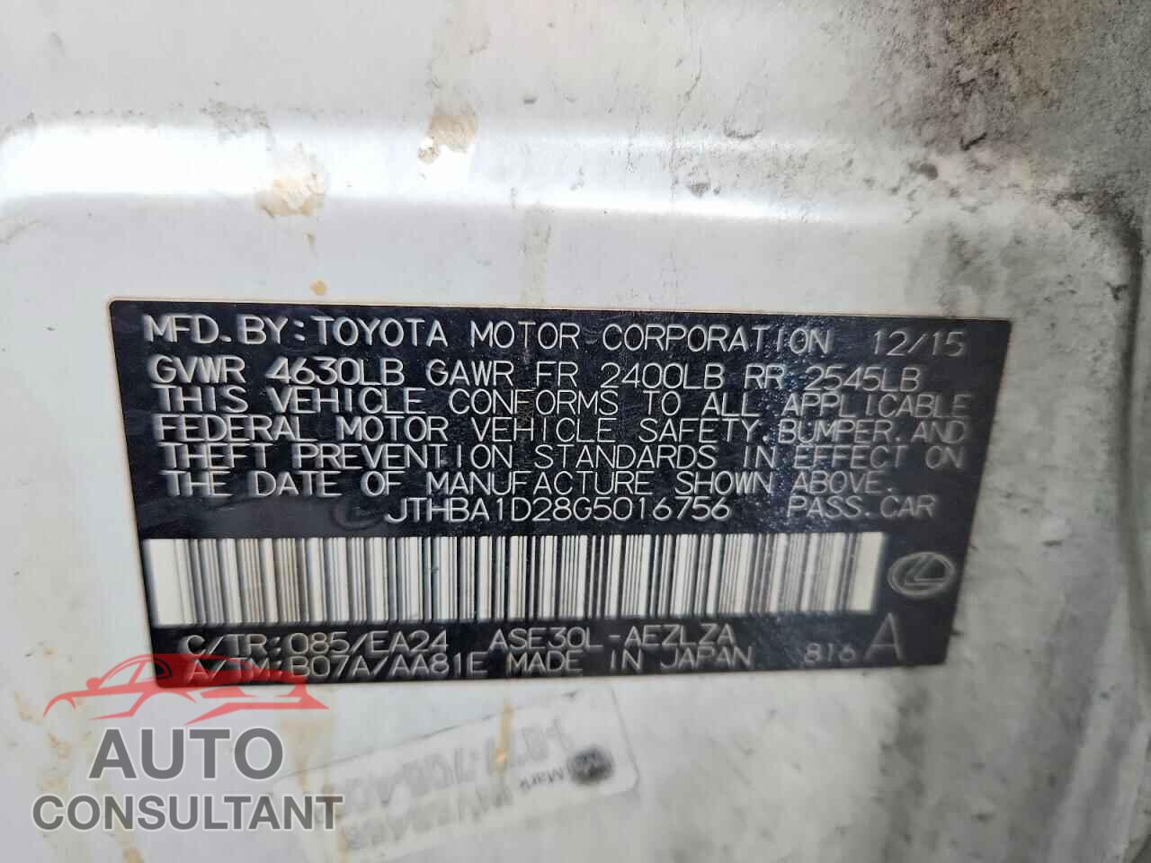 LEXUS IS 2016 - JTHBA1D28G5016756