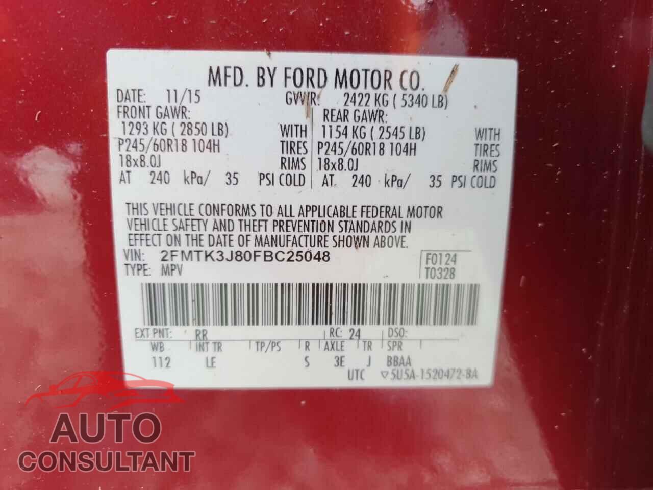 FORD EDGE 2015 - 2FMTK3J80FBC25048