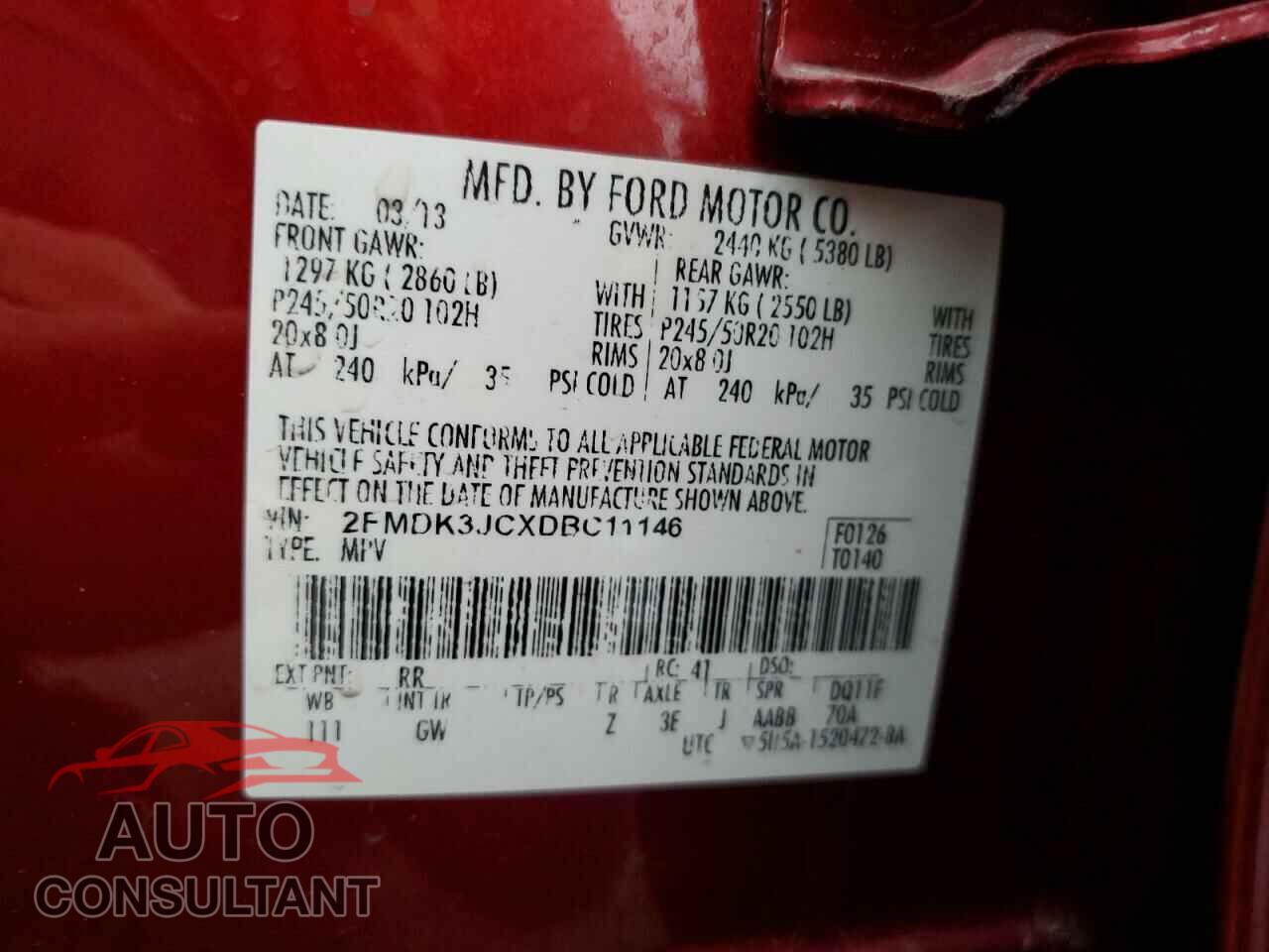 FORD EDGE 2013 - 2FMDK3JCXDBC11146
