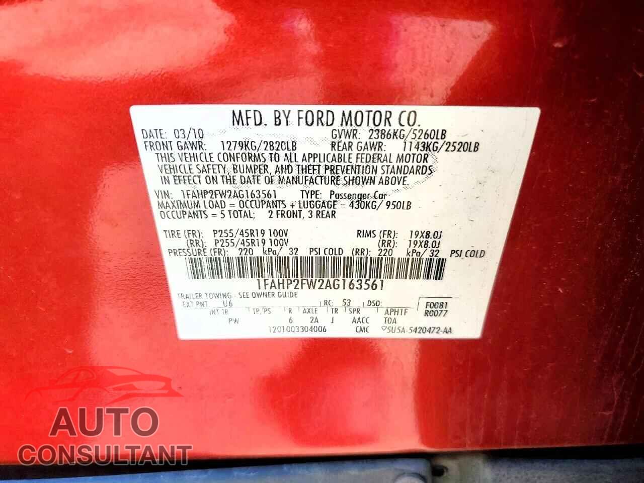 FORD TAURUS 2010 - 1FAHP2FW2AG163561